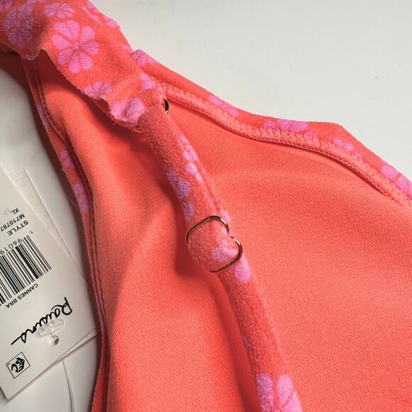 Raisins Floral Cannes Padded Ruffle V-Neck Bikini Top Size XL Juniors' Orange - Picture 5 of 10